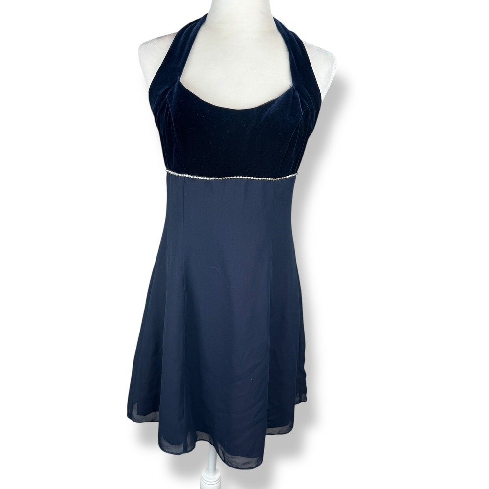Morgan & Co Velvet Halter Mini Dress Size 9 Party Formal Glam Y2K Empire Waist